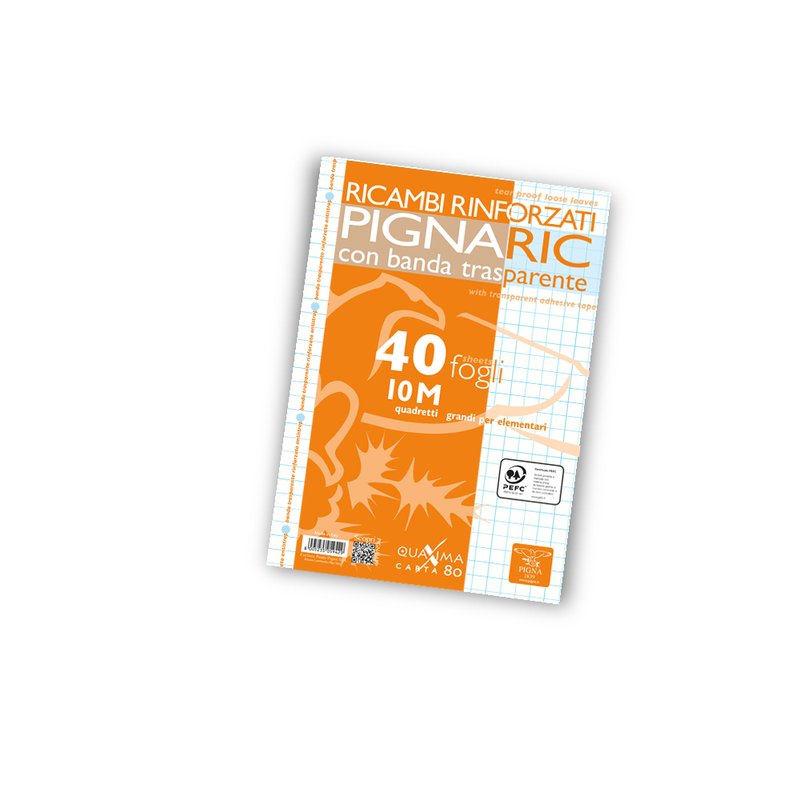 Ricambi rinforzati PignaRic - Rigatura 4F - Quadretto elementari e medie - 40  fogli - 100 g