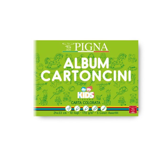 Album cartoncini colorati Pigna Kids - 24x33 cm - 10 fogli - 5