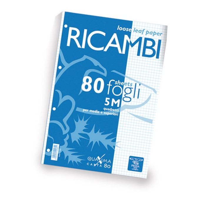 Ricambi Pigna - Rigatura 5M - Quadretto elementari e medie - 80 fogli - 80 g