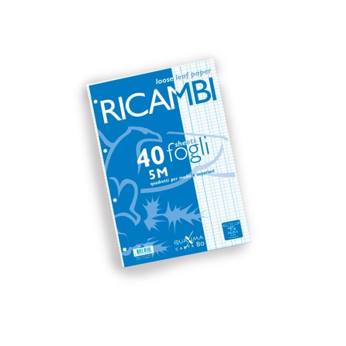 Ricambi Pigna - Rigatura 5M - Quadretto elementari e medie - 40 fogli - 80 g