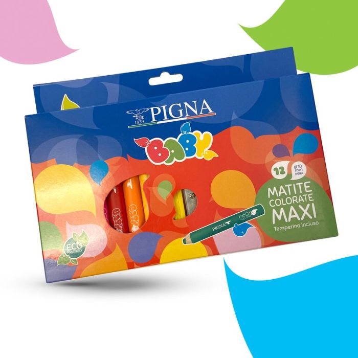Maxi Matite colorate per bambini - confezione da 12 con temperino incluso