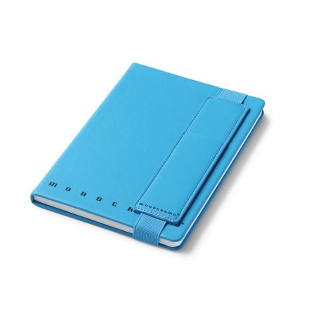 Notebook Con Elastico portapenne Monocromo Azz. Acq. - Formato 14,8x21 - Rilegatura filo refe - Colore azzurro - Rigatura 1R - Righe medie e superiori