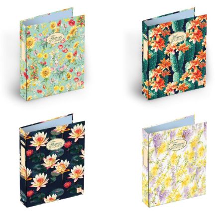 Cartella ad anelli A4 Pigna Nature Flowers 4 Anelli - Formato 27x32 - Formato anelli 30 mm - Formato utile A4 - Colori assortiti