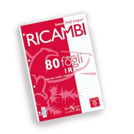 Ricambi per raccoglitori ad anelli , senza banda antistrappo. A4 fogli 80 .