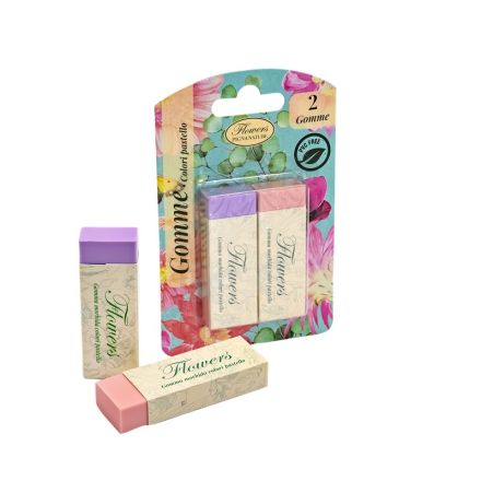 Blister 2 gomme Pigna Nature Flowers. Gomme in colori pastello. PVC Free.