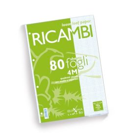 Ricambi Pigna - Rigatura 4M - Quadretto elementari e medie - 80 fogli - 80 g