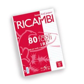 Ricambi Pigna - Rigatura 1R - Righe medie e superiori - 80 fogli - 80 g